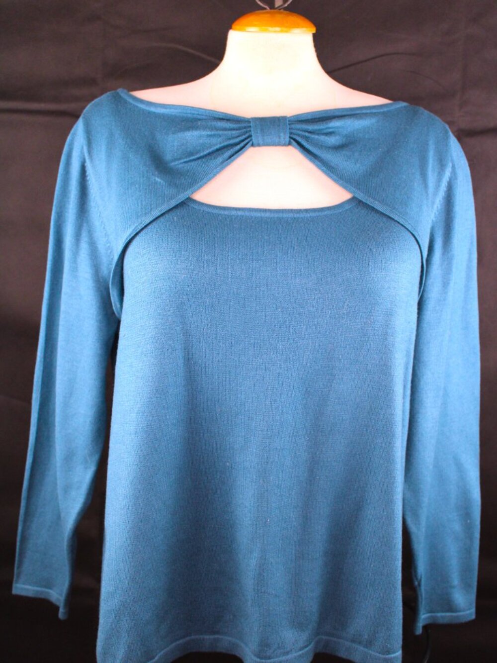 Lane Bryant Sweater Women's 18/20 Teal Bow Front Fine Gauge Knit Plus Size